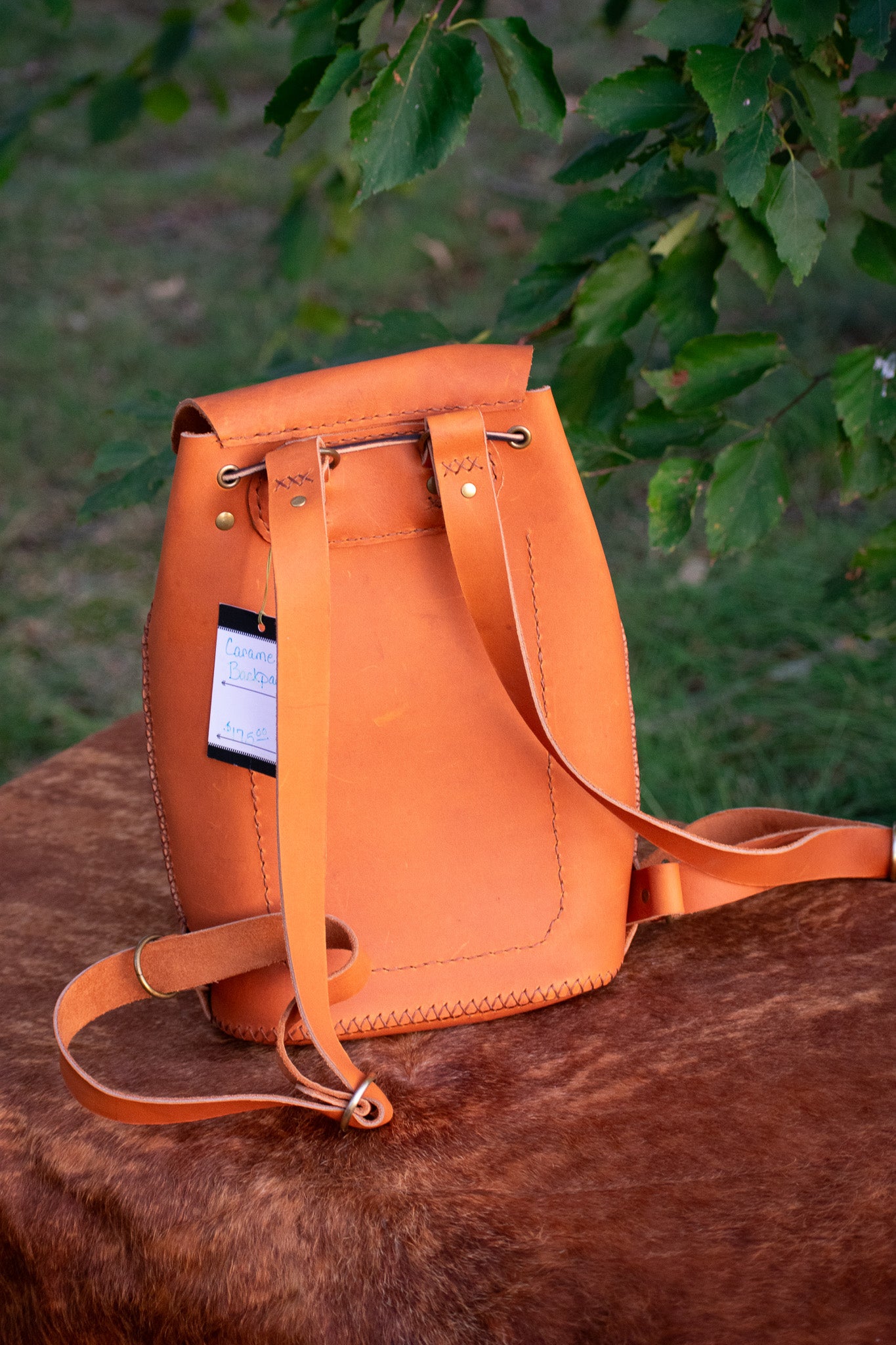 Doula Freyer recycled Colorful Leather Backpack with Orange Flap 11 x 10 Handmade Leather Backpacks from the USA | Olpr.com main image 2